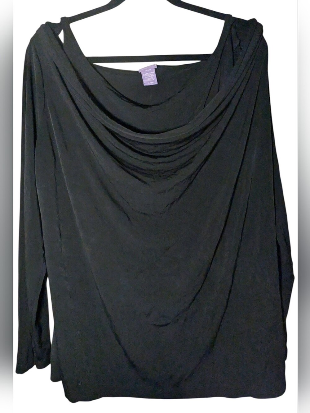 Laura Scott Woman Black Long Sleeve Mock 2-Piece Draped Top Size 16-18W EUC
